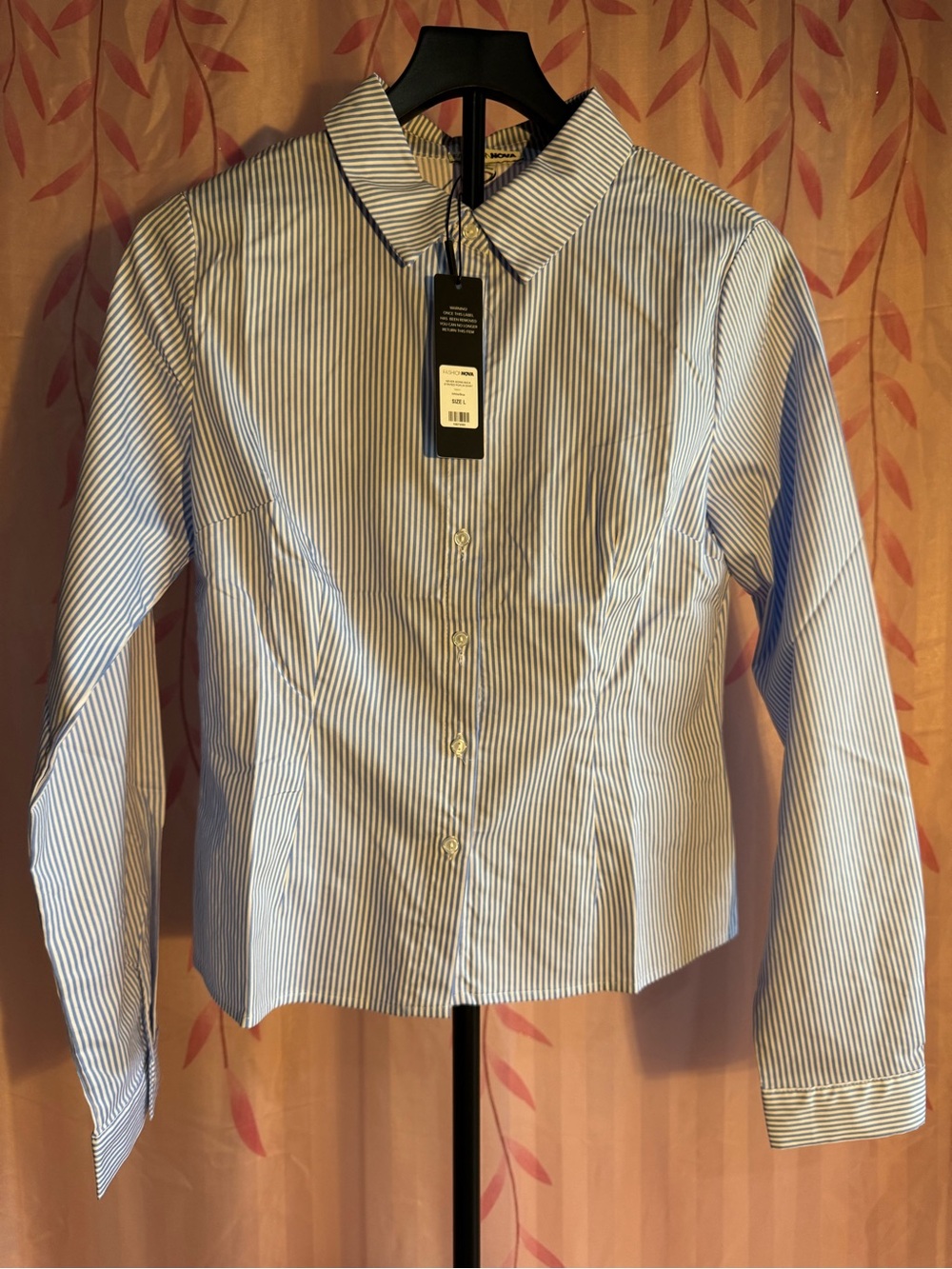 Fashion Nova White and Blue Striped Poplin Shirt